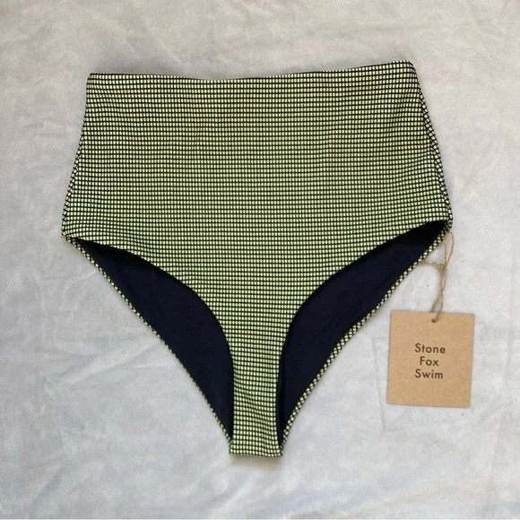 New Stone Fox Swim Senna Bikini Bottoms Sage Grid - Picture 6 of 12